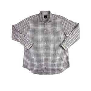 David Donahue Trim Fit Plaid Button Down Shirt Men’s 34/35 Blue Red Check Cotton